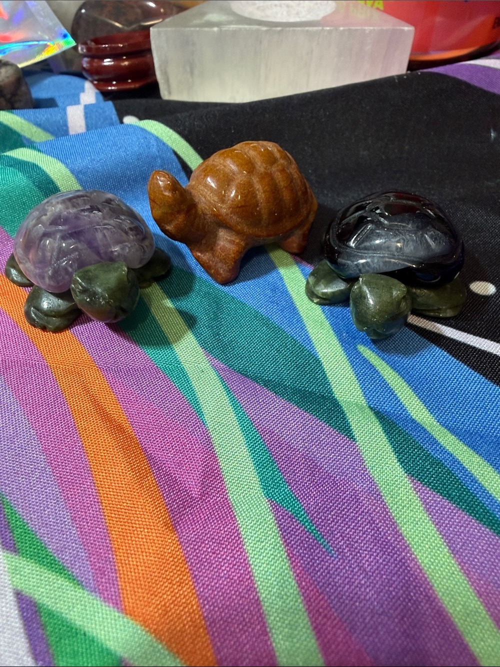 Handcrafted Stone Turtle Figurine - Three for one! Mini stone collection